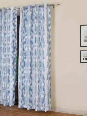 ROSARA HOME Chenille Ikat Blue Printed Curtain 1