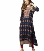 Dark-blue printed rayon party-wear-kurtis