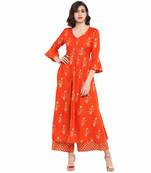 Orange printed rayon party-wear-kurtis