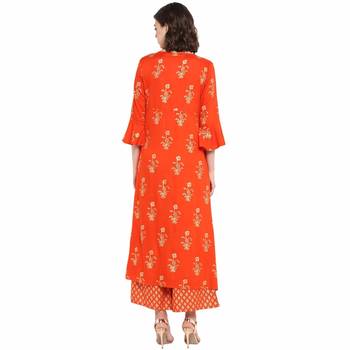 Orange printed rayon party-wear-kurtis 2