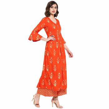 Orange printed rayon party-wear-kurtis 3