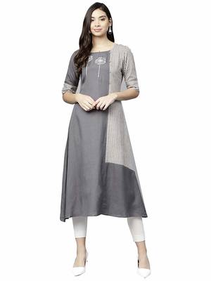 Grey printed cotton party-wear-kurtis 1