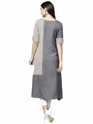 Grey printed cotton party-wear-kurtis 2