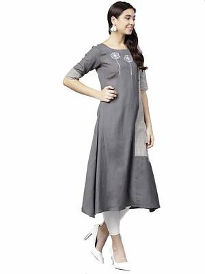 Grey printed cotton party-wear-kurtis 3