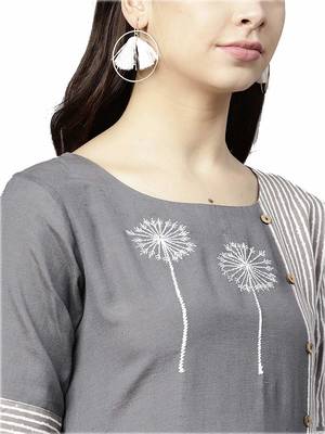 Grey printed cotton party-wear-kurtis 4