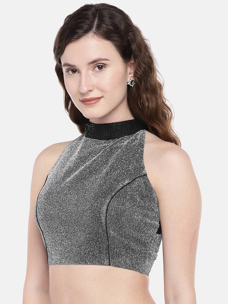 Silver black Lurex Shimmer Blouse with sequins JustB 2953675