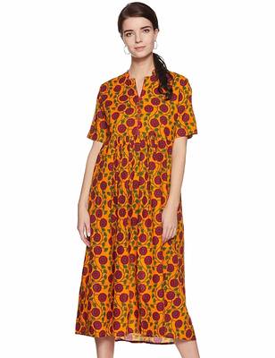 Yellow printed cotton party-wear-kurtis 1