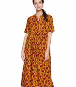 Yellow printed cotton party-wear-kurtis
