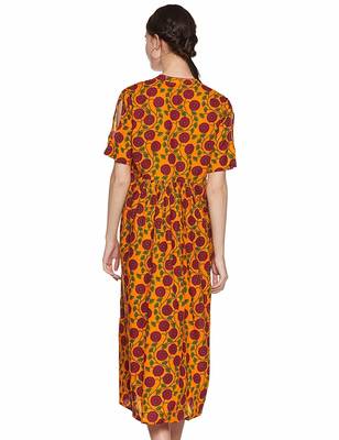 Yellow printed cotton party-wear-kurtis 2