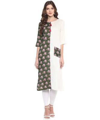 Green & White Printed Casual wear Kurti 1