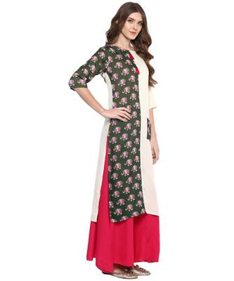 Green & White Printed Casual wear Kurti 3