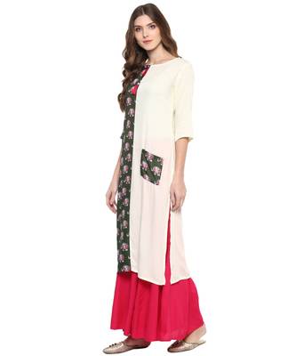 Green & White Printed Casual wear Kurti 4