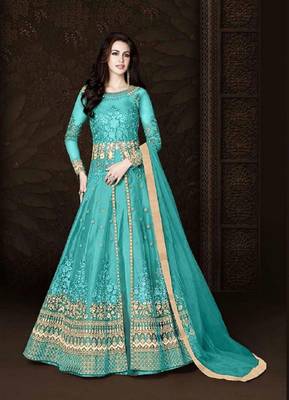 Sky-blue embroidered jacquard salwar 1