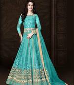 Sky-blue embroidered jacquard salwar