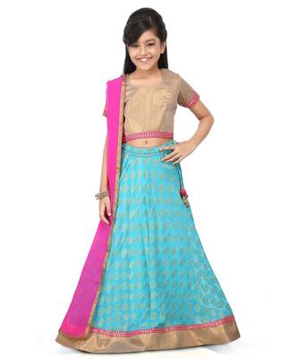 Glod Broced Top Tarquse Broced Lehenga Set 1