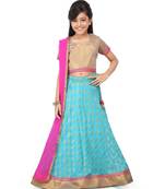 Glod Broced Top Tarquse Broced Lehenga Set