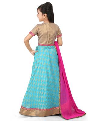 Glod Broced Top Tarquse Broced Lehenga Set 2