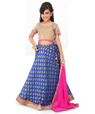 Glod Broced Top Blue Broced Lehenga Set 1