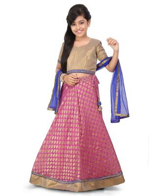 Glod Brocade Top Brocade Pink Lehenga Set 1