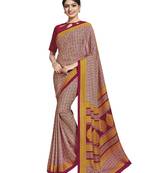 Cream printed poly cotton saree with blouse