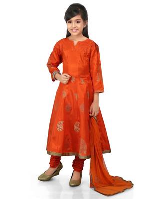 Orange Santoon Printet Kurta Orange Santoon Chodidar Set 1