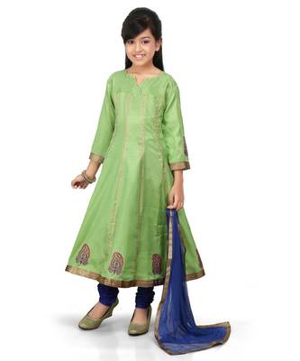 Lemane Green Santoon Printet Kurta Blue Santoon Chodidar Set 1