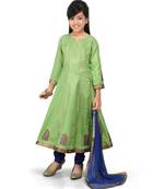 Lemane Green Santoon Printet Kurta Blue Santoon Chodidar Set