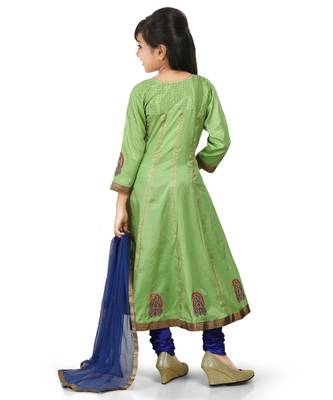 Lemane Green Santoon Printet Kurta Blue Santoon Chodidar Set 2