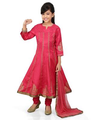 Pink Santoon Printet Kurta Pink Santoon Chodidar Set 1