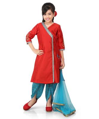 Red Dupion Printed Kurat Tarquse Dupion Palazo Set 1