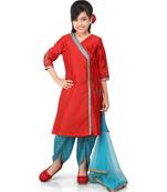 Red Dupion Printed Kurat Tarquse Dupion Palazo Set