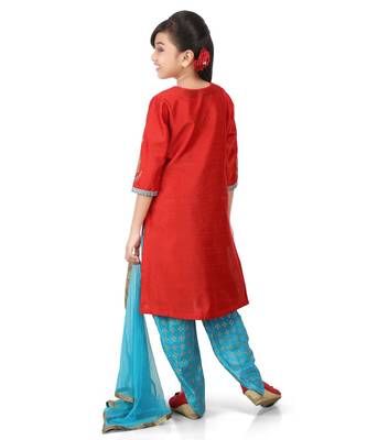 Red Dupion Printed Kurat Tarquse Dupion Palazo Set 2