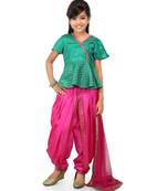 Jed Green Printet Top Pink Santoon Dhoti Set