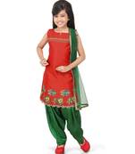 Red Dupion Printed Kurat Green Salwar Set