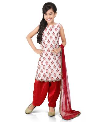 Off White Dupion Printed Kurat Maroon Salwar Set 1