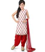Off White Dupion Printed Kurat Maroon Salwar Set
