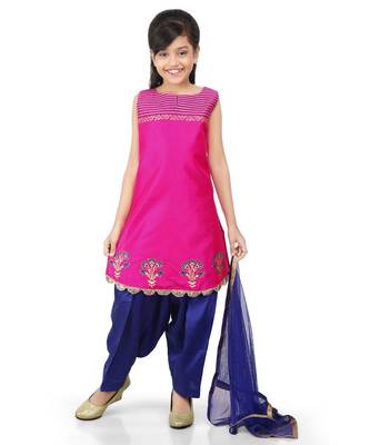 Pink Dupion Printed Kurat Navy Blue Salwar Set 1