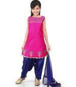 Pink Dupion Printed Kurat Navy Blue Salwar Set