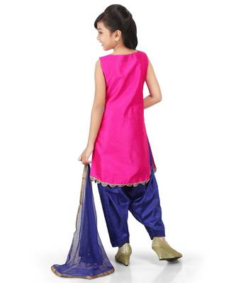Pink Dupion Printed Kurat Navy Blue Salwar Set 2