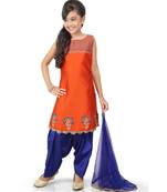 Orange Dupion Kurta Blue Santoon Printed Palazo Set