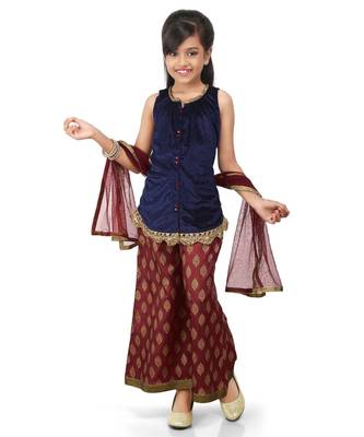 Blue Velvet Top Maroon Santoon Printed Palazo Set 1