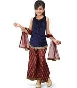 Blue Velvet Top Maroon Santoon Printed Palazo Set