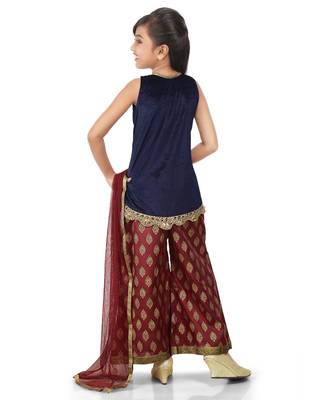 Blue Velvet Top Maroon Santoon Printed Palazo Set 2