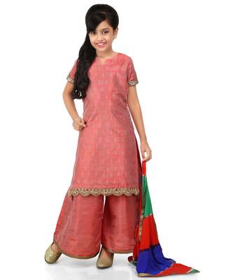 Pink Dupion Printed Kurat Mustard Dupion Palazo Set 1