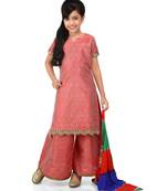 Pink Dupion Printed Kurat Mustard Dupion Palazo Set