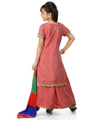 Pink Dupion Printed Kurat Mustard Dupion Palazo Set 2
