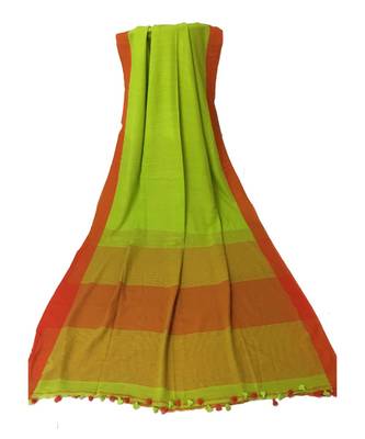 Light Green woven Bengal Cotton Handloom saree with blouse 1