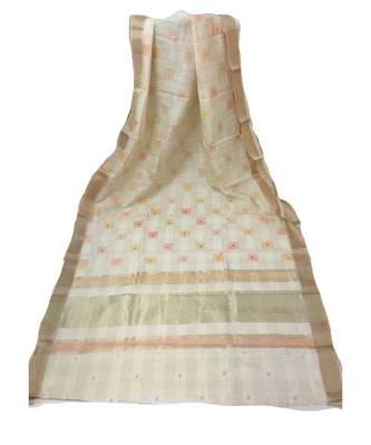 Cream Zari woven Banarasi Cotton Silk saree with Blouse 1