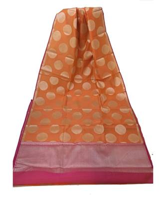 Orange Banarasi Cotton Silk saree with Blouse 1