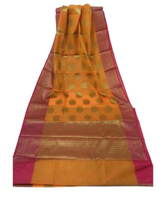 Orange Zari Woven Banarasi Cotton Silk saree with Blouse 1